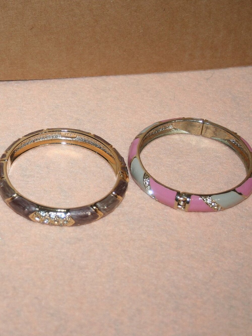 Vintage JTF Hinged Bangle Bamboo Bracelet Enamel Rhinestone COSTUMN - LOT#3